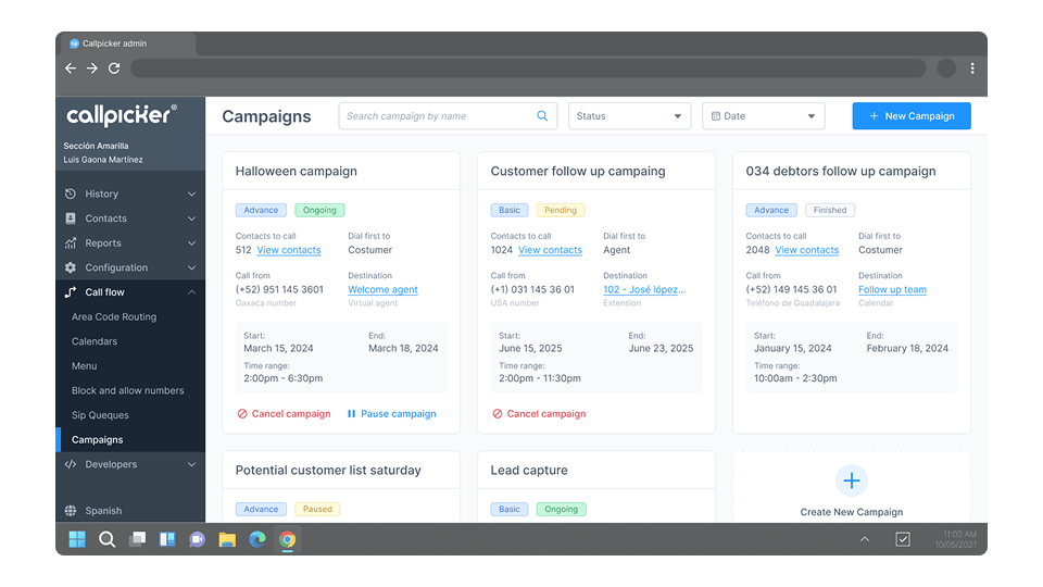The redesigned campaigns default view, the starting point before creating a new one.